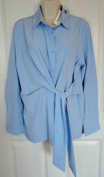Aureliennes Tops - NWT Aureliennes Light Blue Tie-Waist Shirt Oversized Size XS/S Tailored Minimal